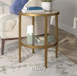 Hera 20 in. Antique Brass Finish Round Glass Top End Table New