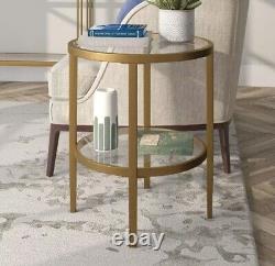 Hera 20 in. Antique Brass Finish Round Glass Top End Table New