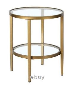 Hera 20 in. Antique Brass Finish Round Glass Top End Table New