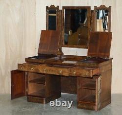 Important Burr & Burl Gothic Antique Dressing Table With Polished Brass Fittings