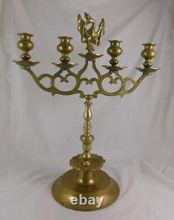 Impressive Antique Judaica Brass Polish 4-Light Eagle Candelabra Sabbath