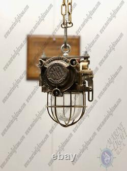 Industrial Maritime Original Solid Brass Antique Polished Kokosha, Hanging Light