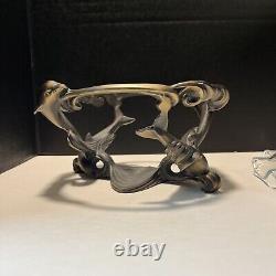 LENOX Romania Glass Centerpiece Bowl Brass/bronze Dolphin Cradle 9 1/8W 5.5H