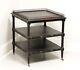 Late 20th Century Faux Bamboo Gallery Top Square Tier Side Table On Casters
