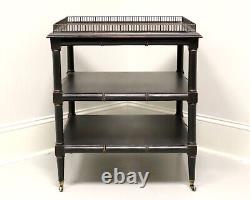 Late 20th Century Faux Bamboo Gallery Top Square Tier Side Table on Casters