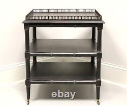 Late 20th Century Faux Bamboo Gallery Top Square Tier Side Table on Casters