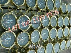 Lot Of 100 Pcs Brass Polish Finish Nautical Marine Maritime Compass Key Ring