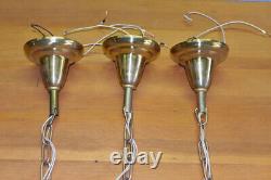Lot of 3 Polished Brass Pendant Lights Rewired Sockets Farmhouse Fixtures