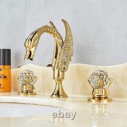 Luxury Swan Faucet Double Crystal Knob Basin Bathroom Sink Mixer Tap Gold Finish