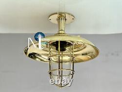 Marine Nautical Replica Brass Polished Antique Bulkhead CeilingLight With Shade