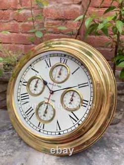 Maritime Antique 17 Polished Brass World Time Wall Clock Ship's Wall clock