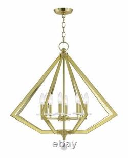 Mid Century Modern Traditional Eight Light Chandelier Polished Brass Antique