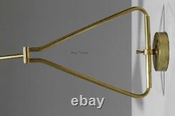 Mid Century Pair Matte White Antique Brass Articulating Curved Wall Scone Indust