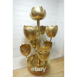 Midcentury Antique Brass Tulip Lotus flower candleholder candelabra