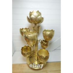 Midcentury Antique Brass Tulip Lotus flower candleholder candelabra