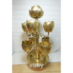 Midcentury Antique Brass Tulip Lotus flower candleholder candelabra