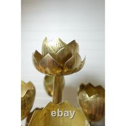 Midcentury Antique Brass Tulip Lotus flower candleholder candelabra