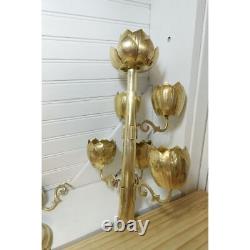 Midcentury Antique Brass Tulip Lotus flower candleholder candelabra