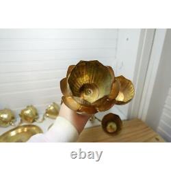 Midcentury Antique Brass Tulip Lotus flower candleholder candelabra