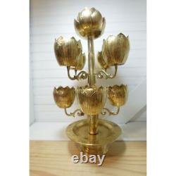 Midcentury Antique Brass Tulip Lotus flower candleholder candelabra