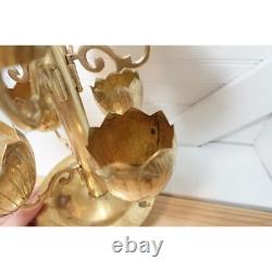 Midcentury Antique Brass Tulip Lotus flower candleholder candelabra