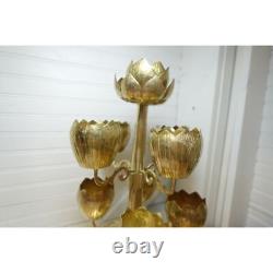 Midcentury Antique Brass Tulip Lotus flower candleholder candelabra