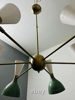 Modern Antique Brass 6 Arms 12 Light Beautiful Mid Century Stilnovo Sputnik