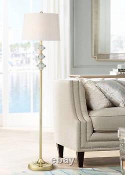 Modern Floor Lamp Polished Brass Crystal White Drum Shade Living Room Reading