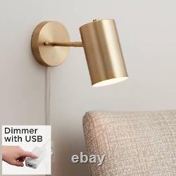 Modern Wall Lamp USB Port Polished Brass Plug-In 5 Fixture Metal Shade Bedroom
