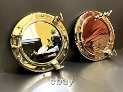Nautical Antique Brass Polished 8 Porthole Mirror Pirate's Boat Decorative