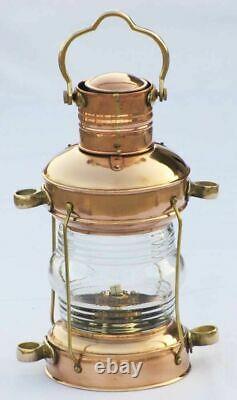 Nautical Brass & Copper Polished Anchor Lantern Hanging Lamp Home Decorative