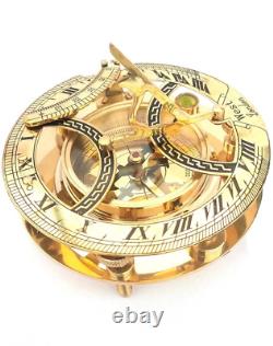 Nautical Brass Vintage Sundial Compass 5 Maritime Antique Polished Brass Finish