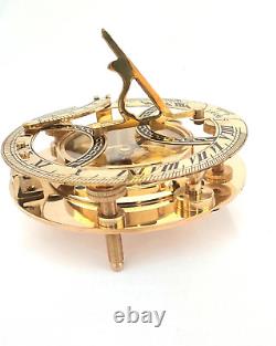 Nautical Brass Vintage Sundial Compass 5 Maritime Antique Polished Brass Finish