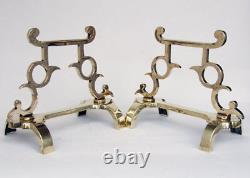 Original Antique Aesthetic Polished Brass Andirons / Fire Dogs / Fire Iron Rests