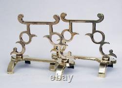 Original Antique Aesthetic Polished Brass Andirons / Fire Dogs / Fire Iron Rests