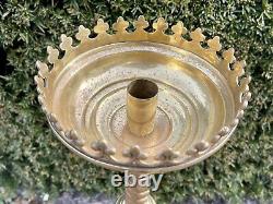 Ornate Large Antique Polished Brass Candle Stick Pricket Religious