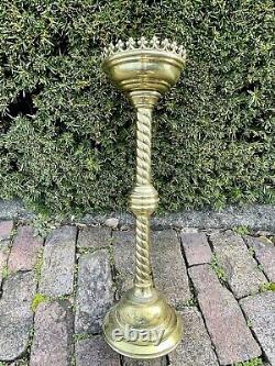 Ornate Large Antique Polished Brass Candle Stick Pricket Religious