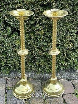 PAIR Lg. Antique Victorian Religious Ecclesiastical Polished Brass Candle Stick