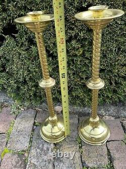 PAIR Lg. Antique Victorian Religious Ecclesiastical Polished Brass Candle Stick