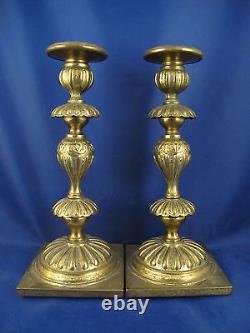 PLEWKIEWICZ signed antique Polish Poland brass Sabbath candlesticks candles