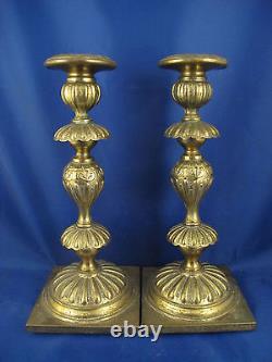 PLEWKIEWICZ signed antique Polish Poland brass Sabbath candlesticks candles