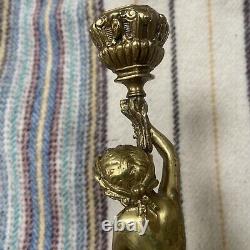 Pair Beautiful Antique Mid 1800s Polished Brass Candlesticks Classical Cherubs