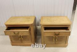 Pair Drexel Heritage Regency Style Ash Burl Wood Nightstands Cabinets