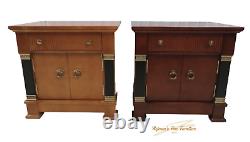 Pair Leda Furniture Empire Style Ebonized Nightstands Cabinets