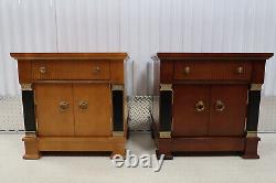 Pair Leda Furniture Empire Style Ebonized Nightstands Cabinets