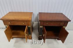 Pair Leda Furniture Empire Style Ebonized Nightstands Cabinets