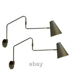Pair OF 1 Light Shades Curved Arm Handmade Vintage Wall MidCentury Antique Brass