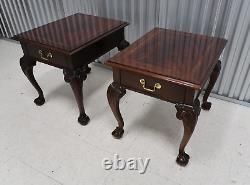 Pair Thomasville Flame Mahogany Ball & Claw End Tables