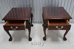 Pair Thomasville Flame Mahogany Ball & Claw End Tables