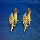 Pair Antique Polished Brass Candle Wall Fixture Sconces 5m